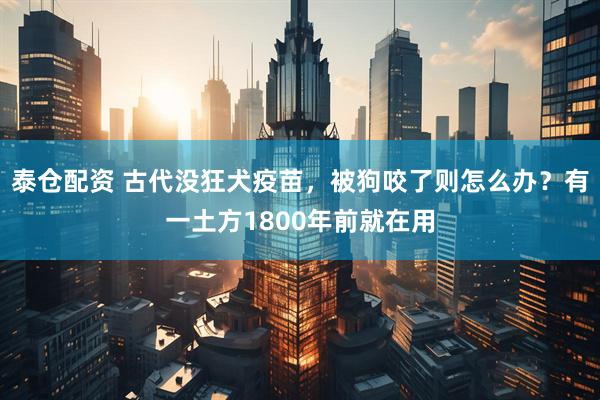 泰仓配资 古代没狂犬疫苗，被狗咬了则怎么办？有一土方1800年前就在用